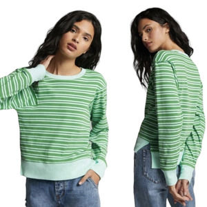 Maeve for Anthropologie Green Striped Long Sleeve Round Neck Cotton Blend Top S